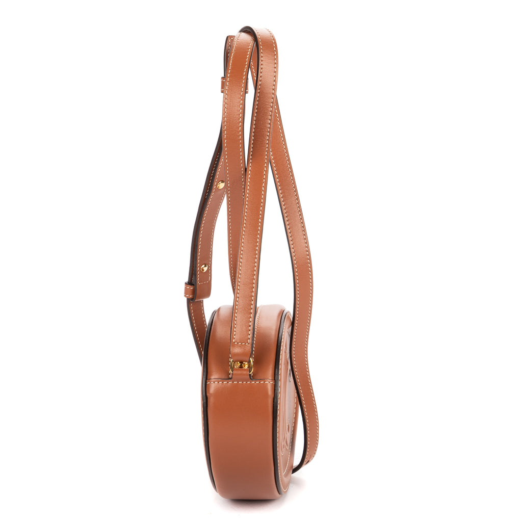 Shoulder Bag Oval Crossbody Tan Smooth Calfskin Leather