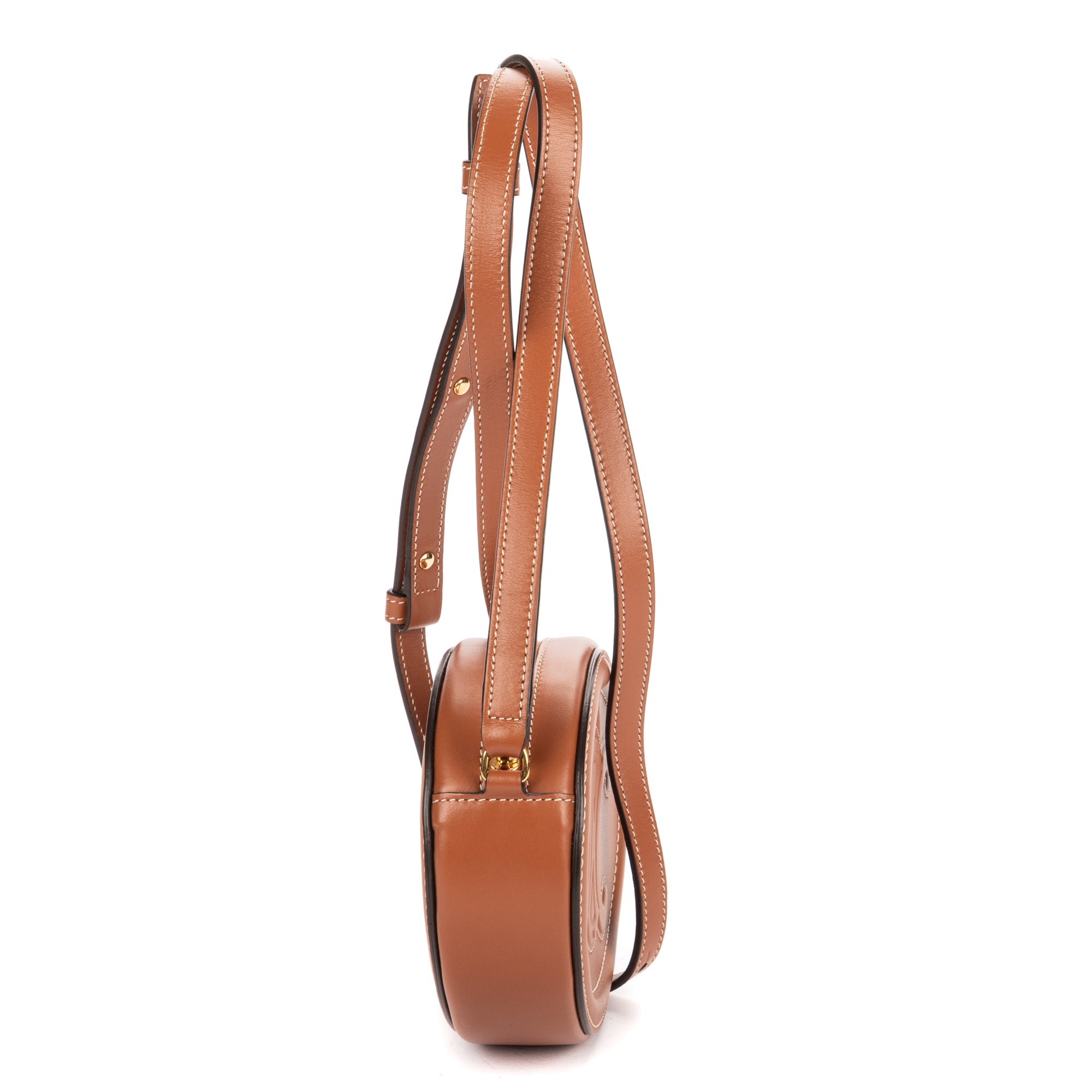 Shoulder Bag Oval Crossbody Tan Smooth Calfskin Leather