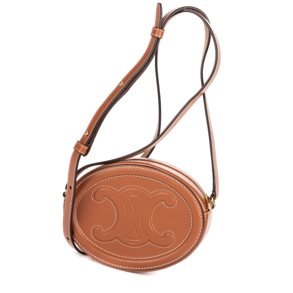 Shoulder Bag Oval Crossbody Tan Smooth Calfskin Leather