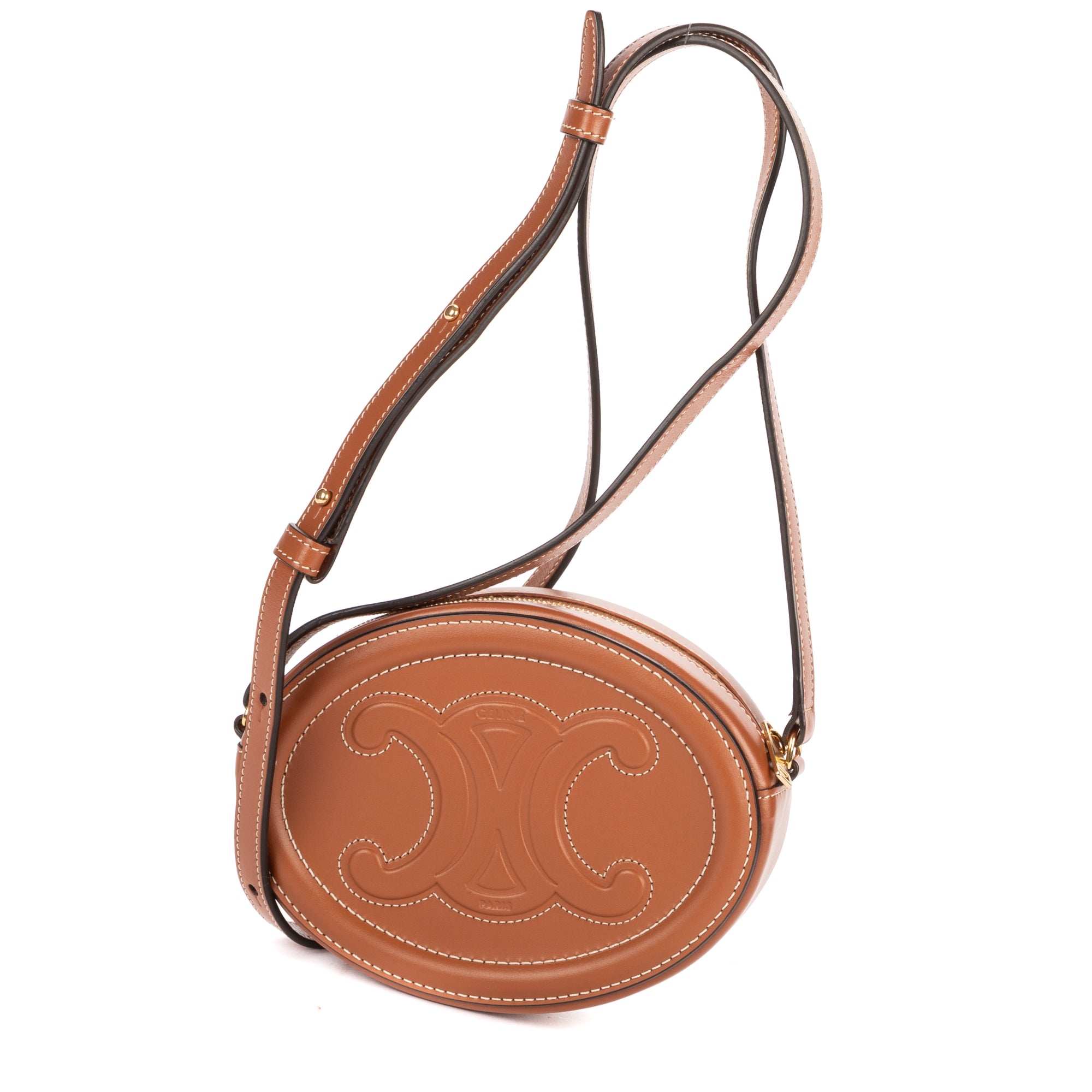 Shoulder Bag Oval Crossbody Tan Smooth Calfskin Leather