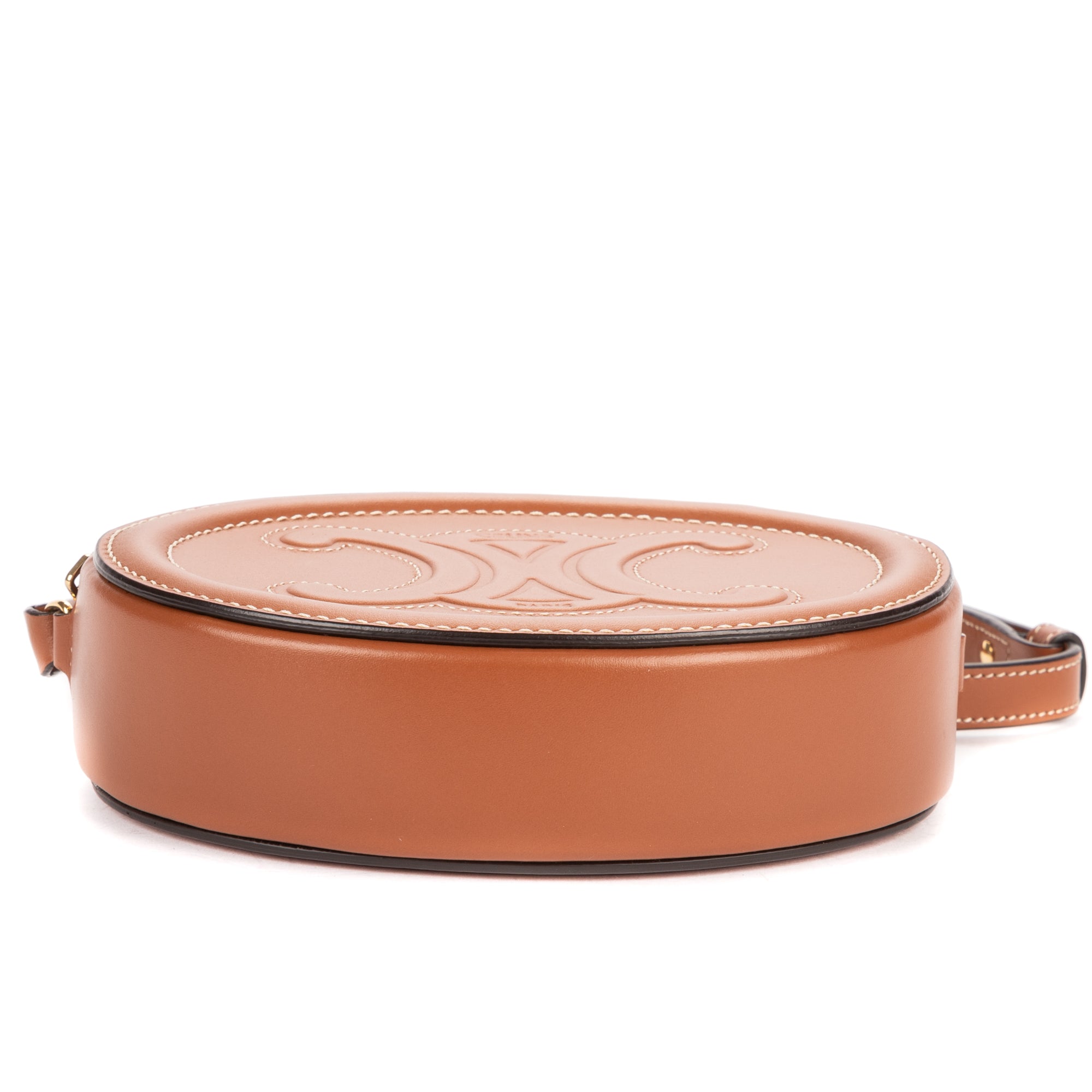 Shoulder Bag Oval Crossbody Tan Smooth Calfskin Leather