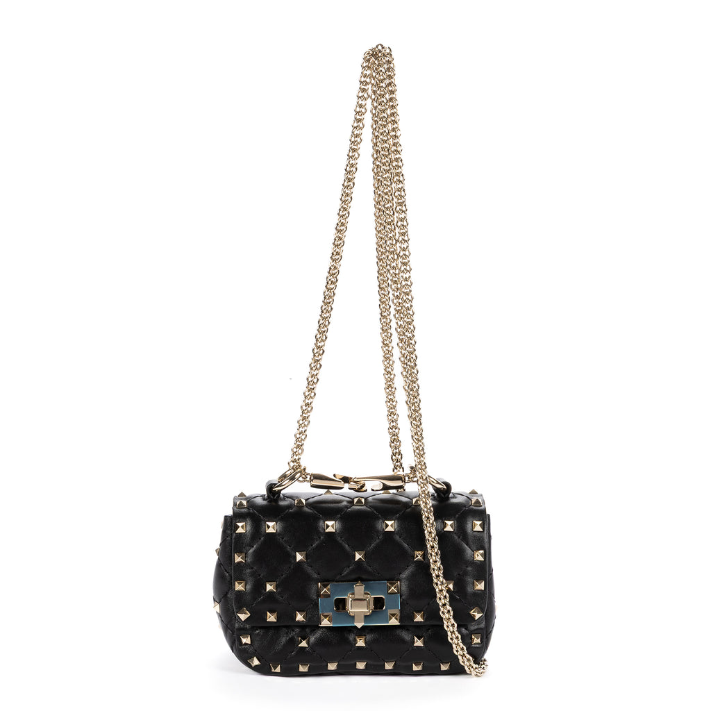 Shoulder Bag Mini Rockstud Spike Crossbody Mini Black Studded Quilted Calfskin Leather