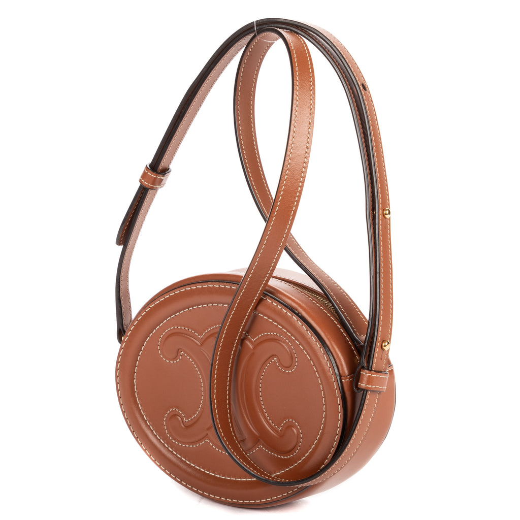 Shoulder Bag Oval Crossbody Tan Smooth Calfskin Leather