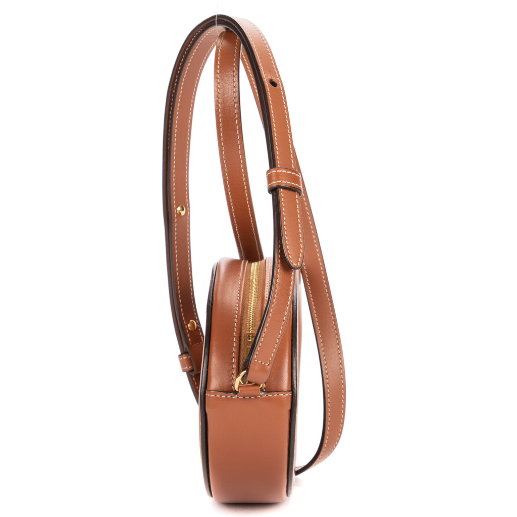 Shoulder Bag Oval Crossbody Tan Smooth Calfskin Leather