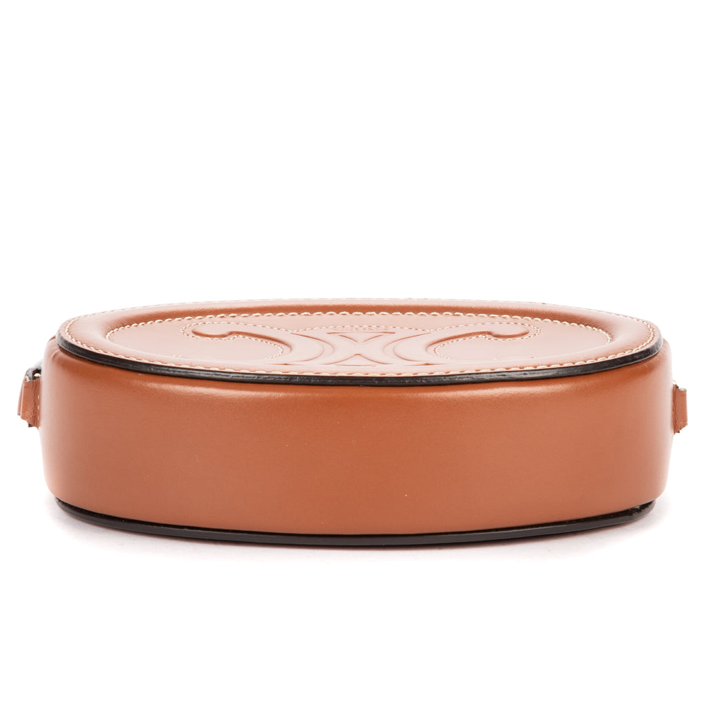 Shoulder Bag Oval Crossbody Tan Smooth Calfskin Leather
