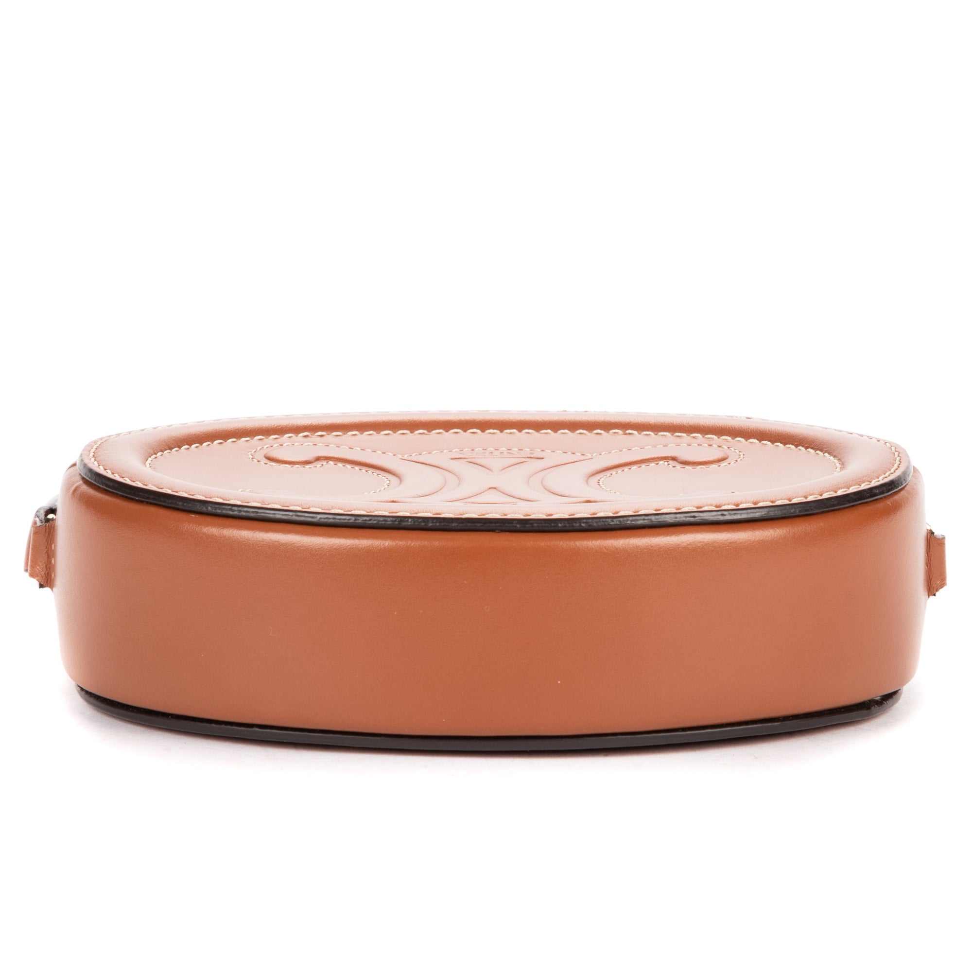 Shoulder Bag Oval Crossbody Tan Smooth Calfskin Leather