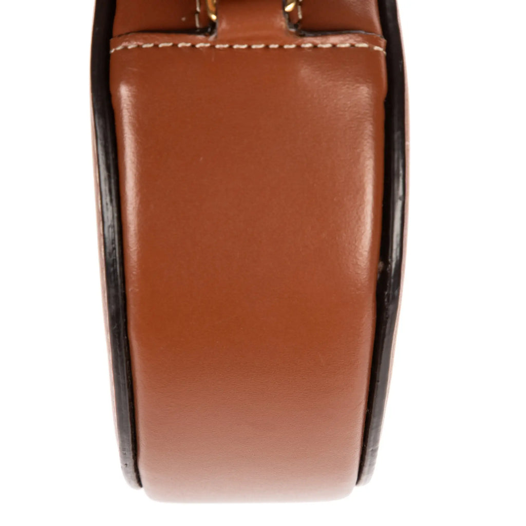 Bolso de Hombro Ovalado de Piel Lisa de Becerro Color Camel