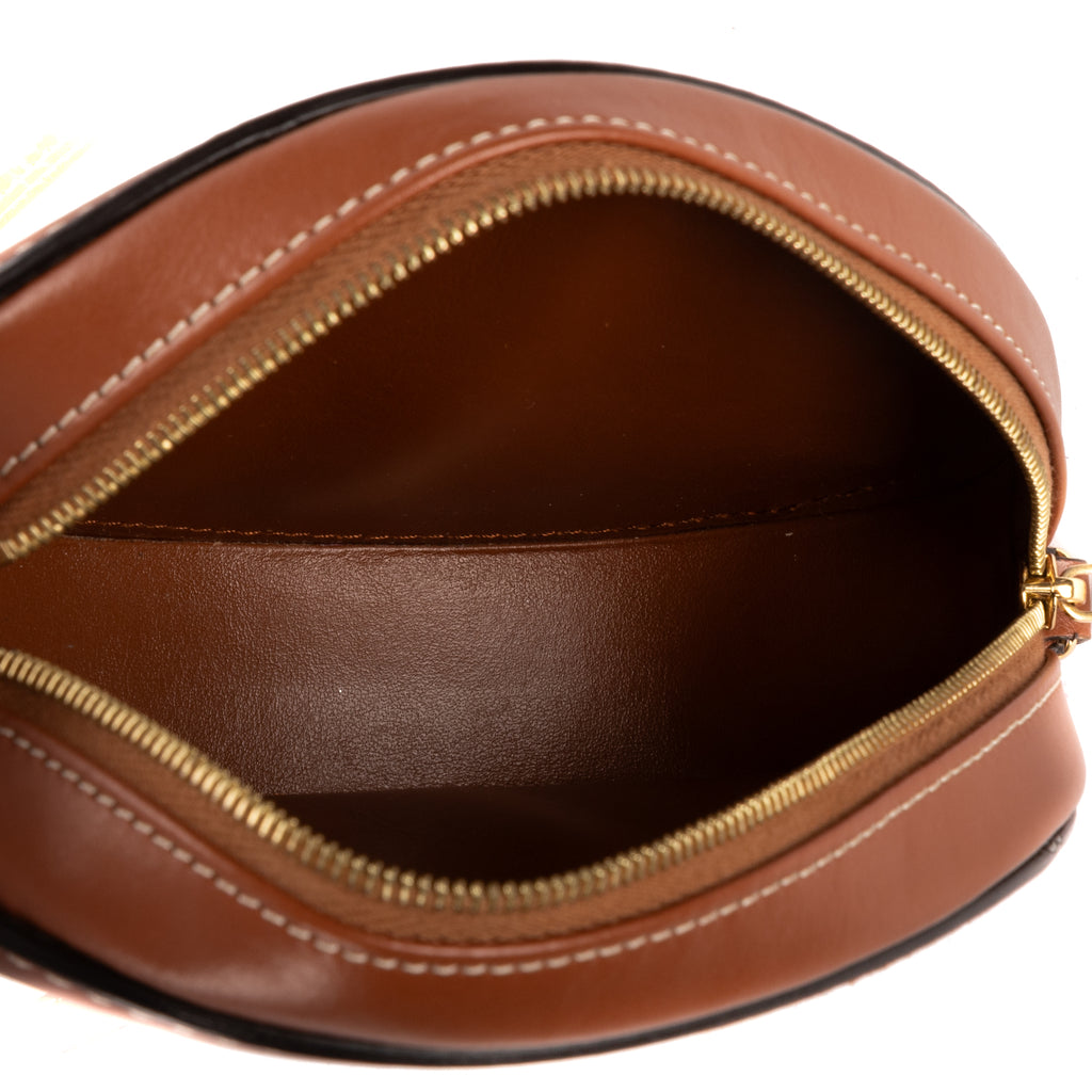 Shoulder Bag Oval Crossbody Tan Smooth Calfskin Leather