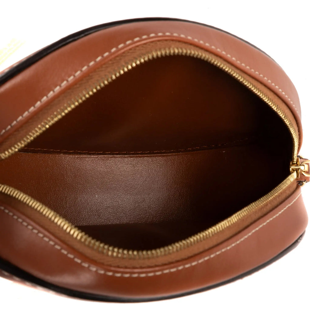 Bolso de Hombro Ovalado de Piel Lisa de Becerro Color Camel
