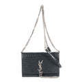 Shoulder Bag Kate Tassel Chain Wallet Dark Grey Croc Embossed Leather