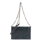Shoulder Bag Kate Tassel Chain Wallet Dark Grey Croc Embossed Leather