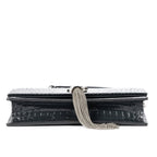 Shoulder Bag Kate Tassel Chain Wallet Dark Grey Croc Embossed Leather