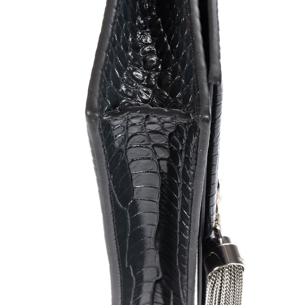 Shoulder Bag Kate Tassel Chain Wallet Dark Grey Croc Embossed Leather