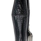 Shoulder Bag Kate Tassel Chain Wallet Dark Grey Croc Embossed Leather