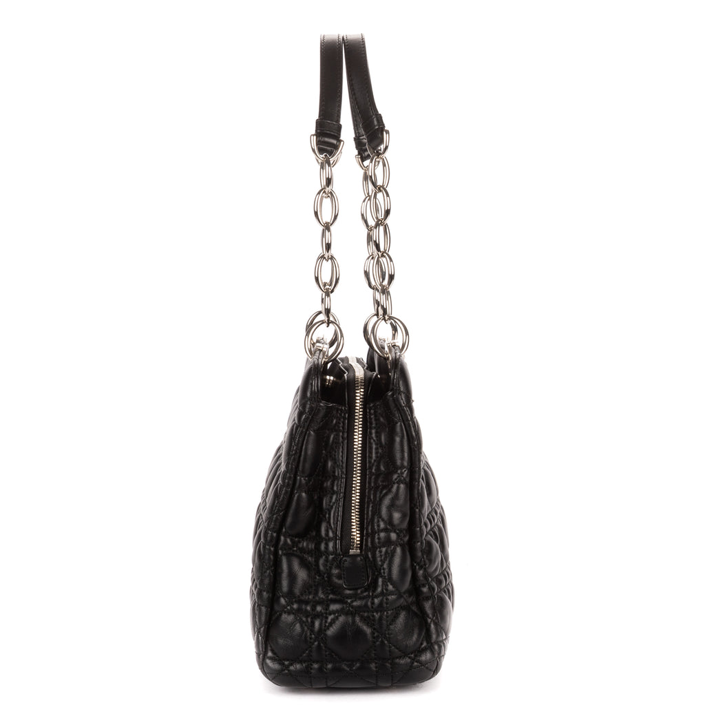 Shoulder Bag Medium Soft Shopping Tote Medium Black Cannage Lambskin Leather
