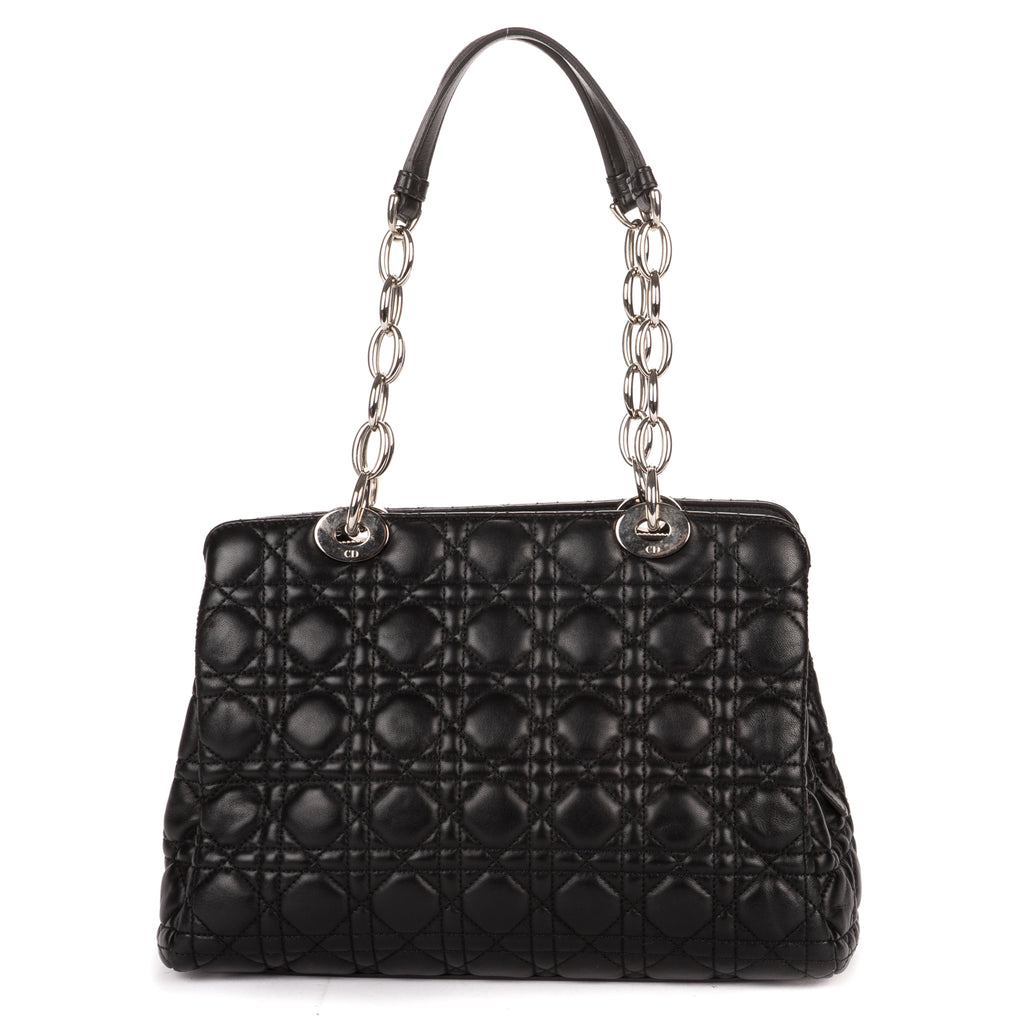 Shoulder Bag Medium Soft Shopping Tote Medium Black Cannage Lambskin Leather