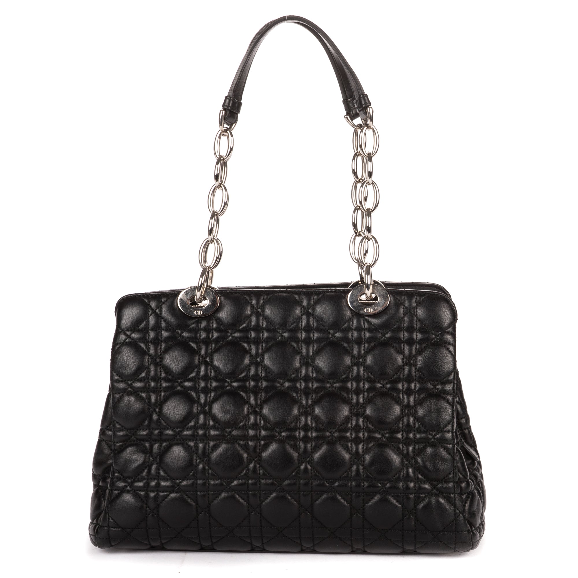 Shoulder Bag Medium Soft Shopping Tote Medium Black Cannage Lambskin Leather