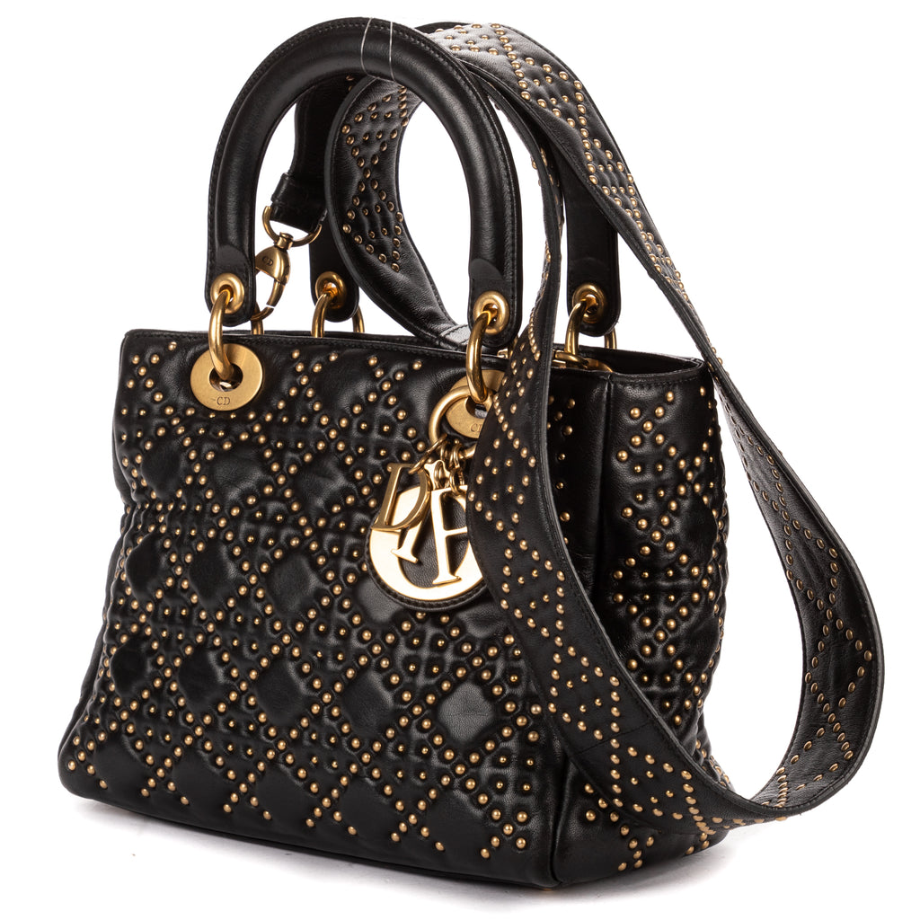 Shoulder Bag Medium Studded Supple Lady Dior Medium Black Studded Cannage Lambskin Leather