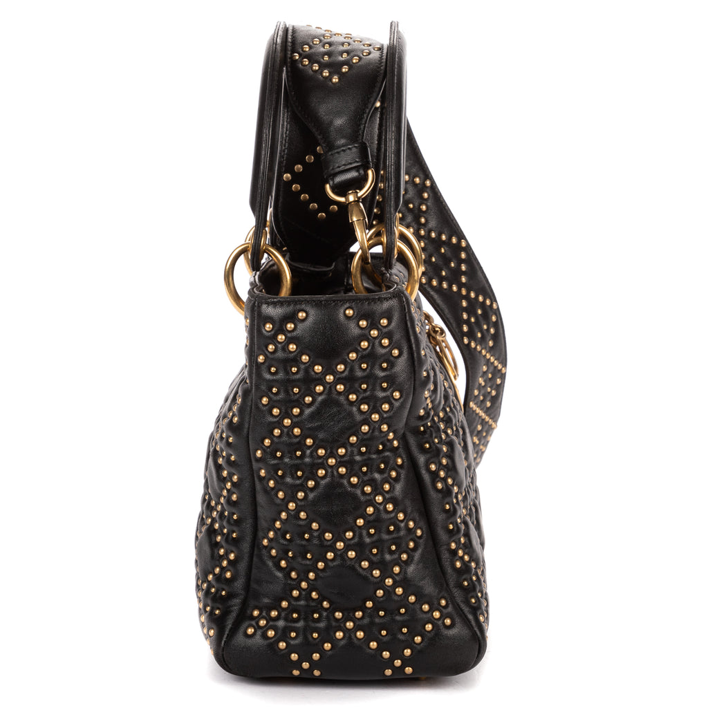 Shoulder Bag Medium Studded Supple Lady Dior Medium Black Studded Cannage Lambskin Leather