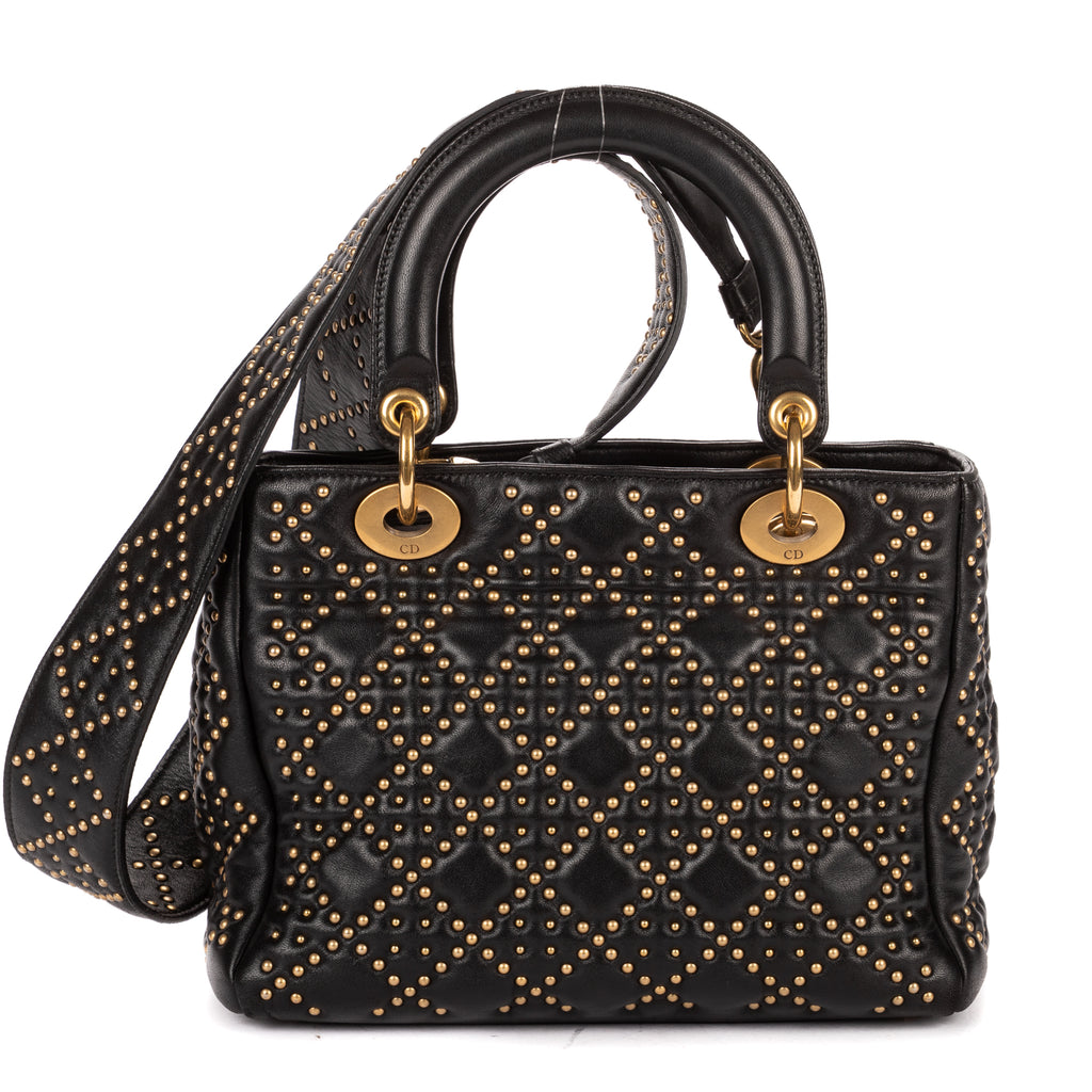 Shoulder Bag Medium Studded Supple Lady Dior Medium Black Studded Cannage Lambskin Leather
