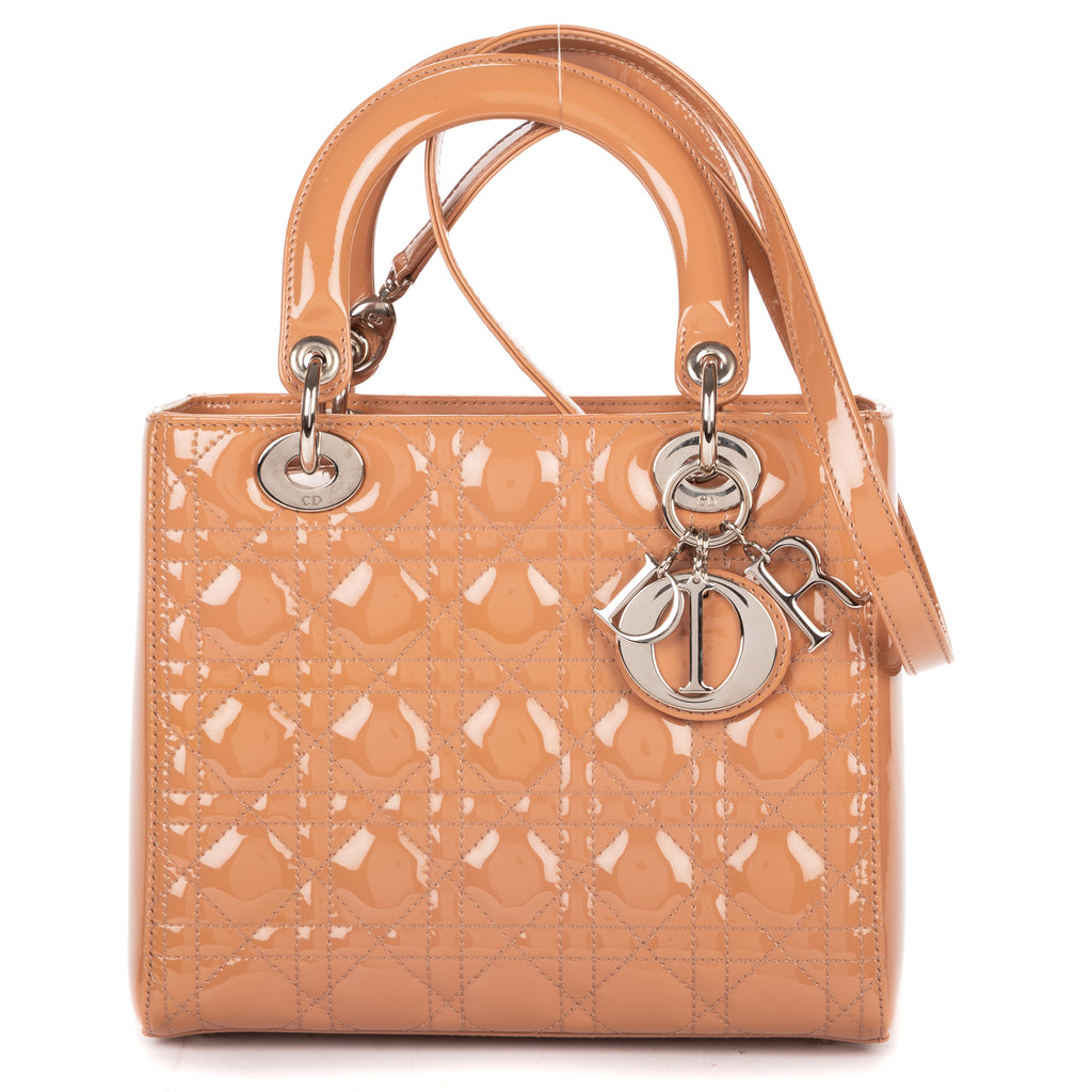 Shoulder Bag Medium Lady Dior Medium Light Brown Cannage Patent Leather