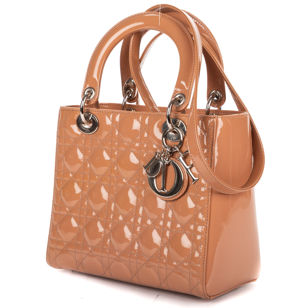 Shoulder Bag Medium Lady Dior Medium Light Brown Cannage Patent Leather