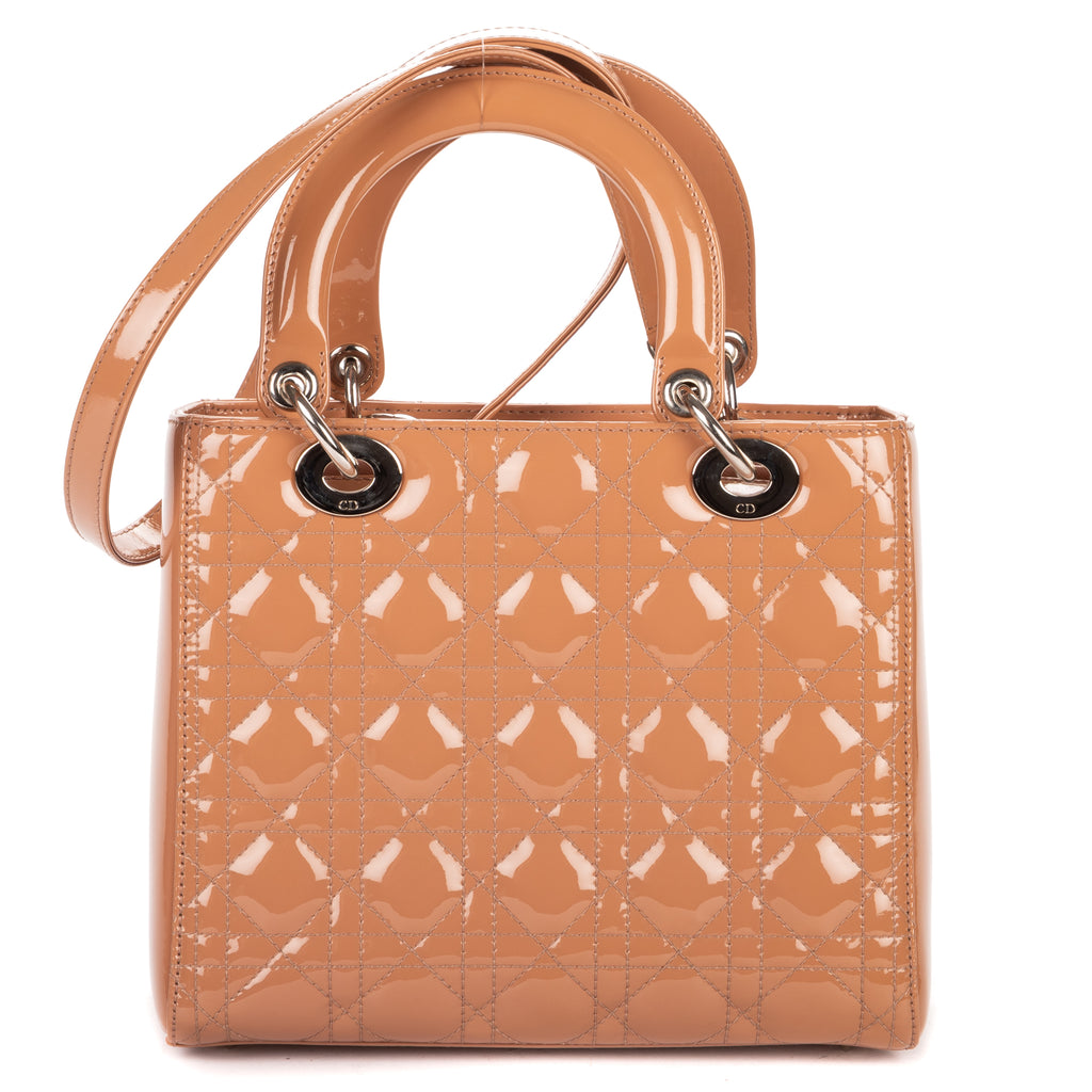 Shoulder Bag Medium Lady Dior Medium Light Brown Cannage Patent Leather