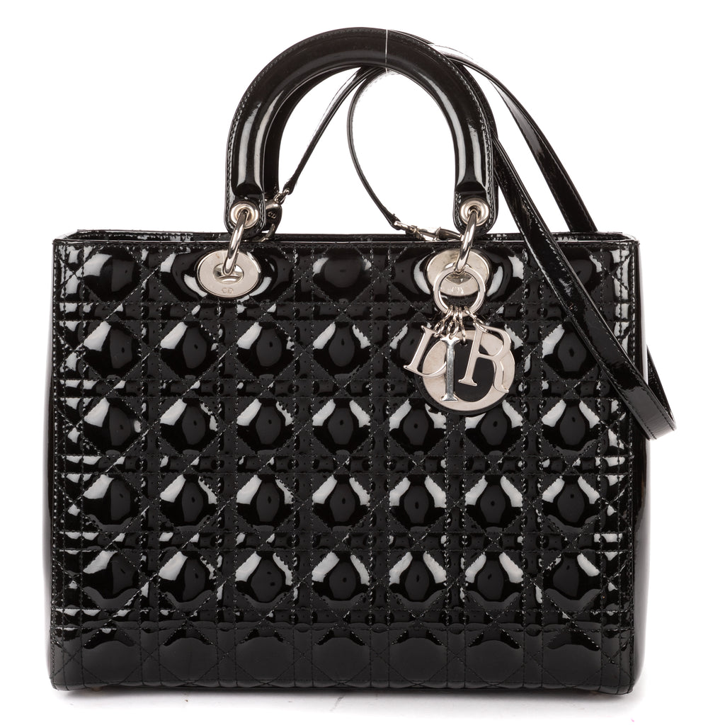 Shoulder Bag Large Lady Dior Large Black Cannage Patent Leather