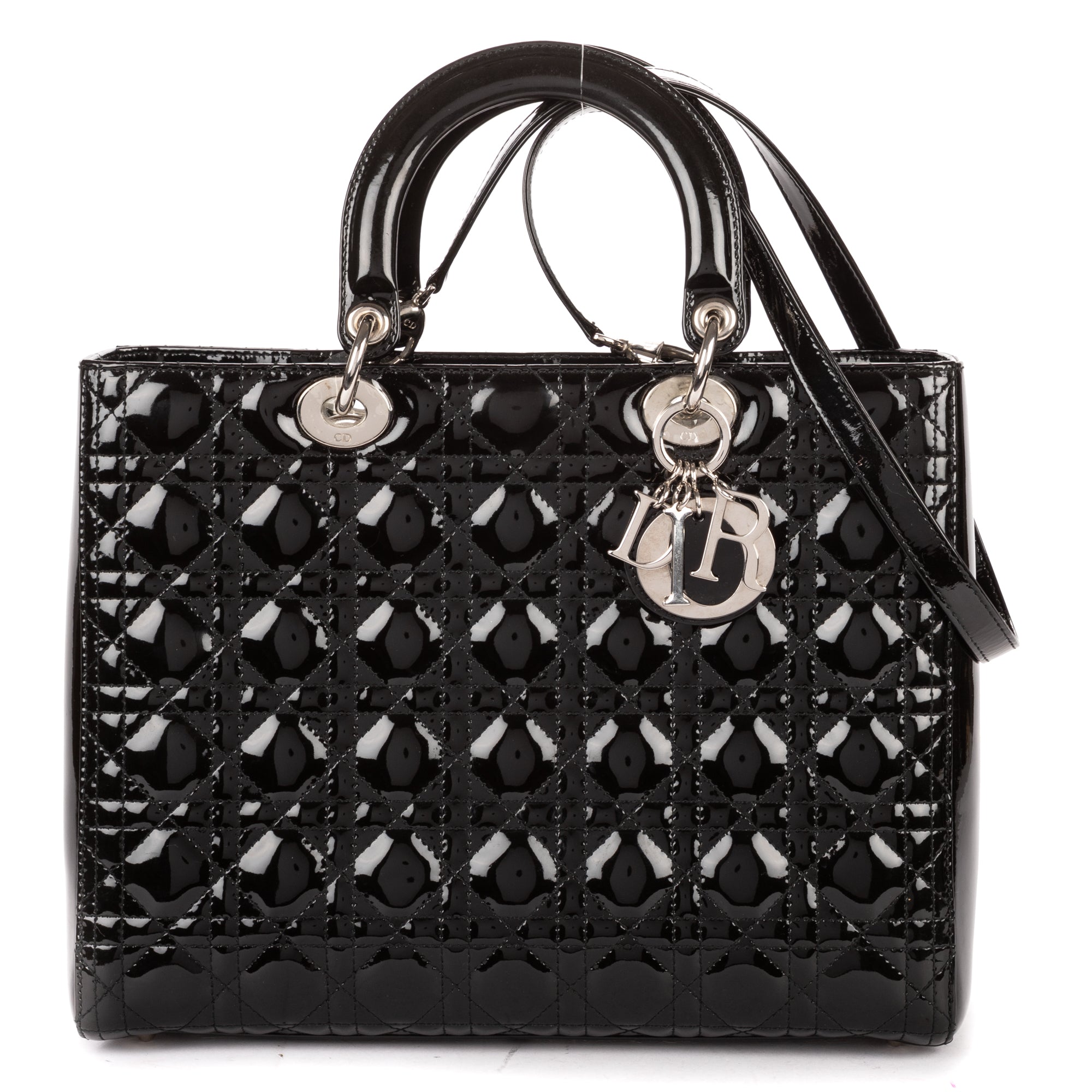 Shoulder Bag Large Lady Dior Large Black Cannage Patent Leather