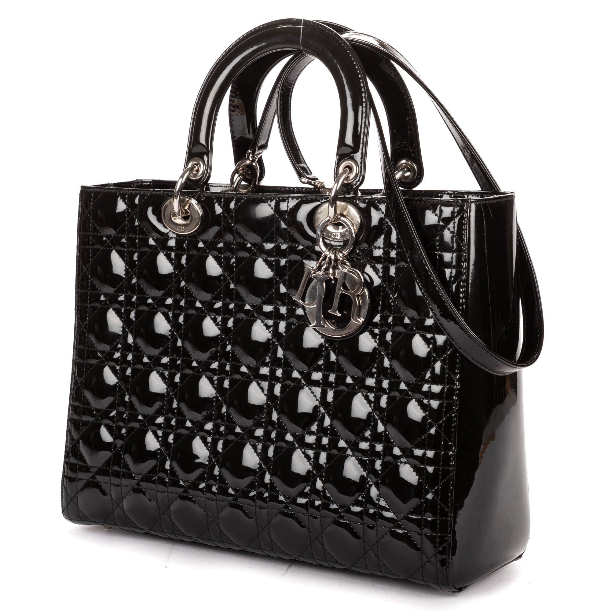 Shoulder Bag Large Lady Dior Large Black Cannage Patent Leather
