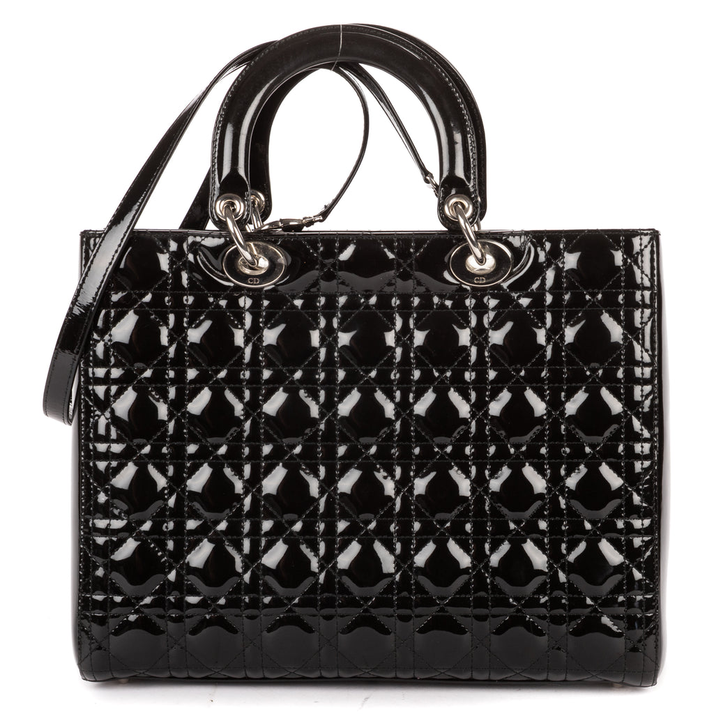 Shoulder Bag Large Lady Dior Large Black Cannage Patent Leather