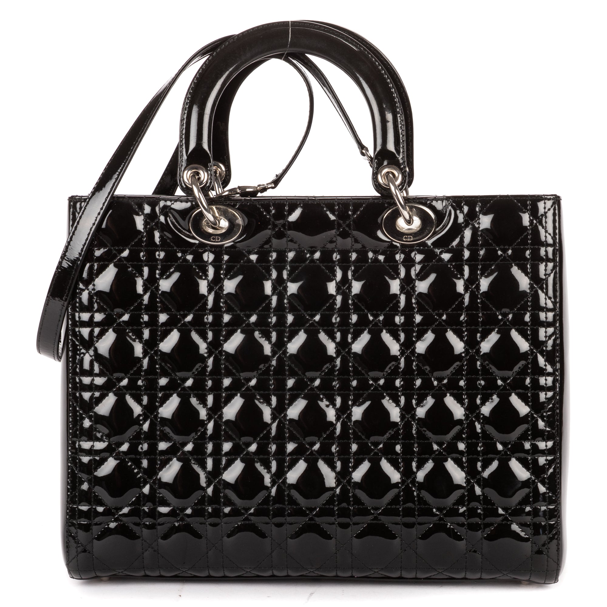 Shoulder Bag Large Lady Dior Large Black Cannage Patent Leather