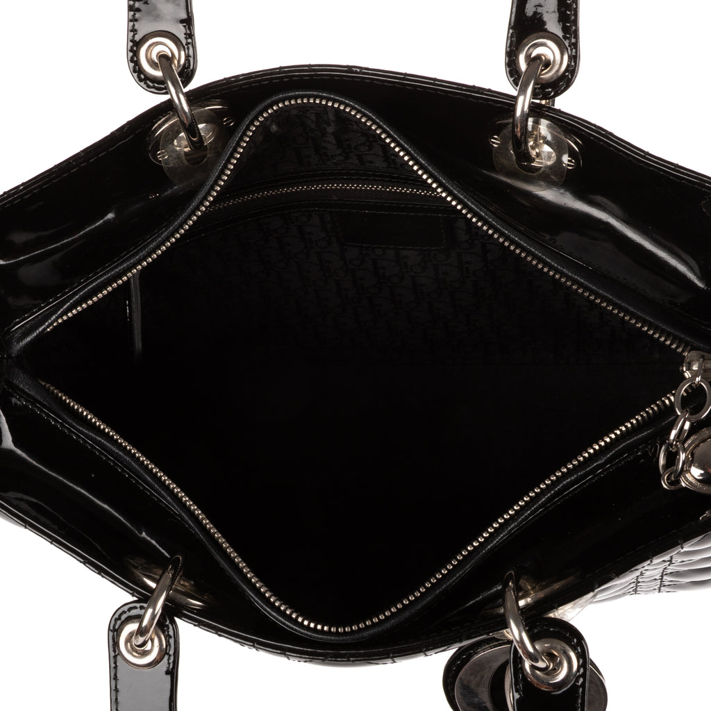 Shoulder Bag Large Lady Dior Large Black Cannage Patent Leather