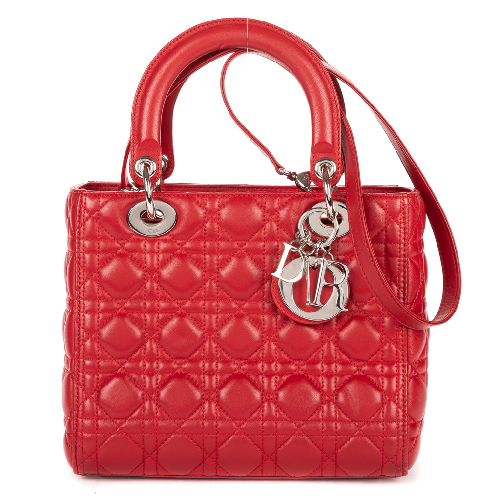 Shoulder Bag Medium Lady Dior Medium Red Cannage Lambskin Leather