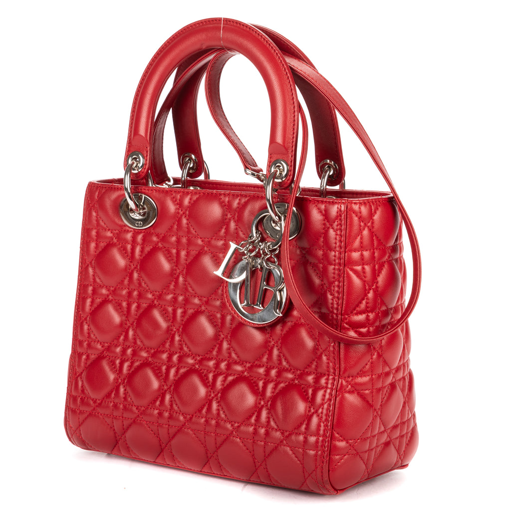 Shoulder Bag Medium Lady Dior Medium Red Cannage Lambskin Leather