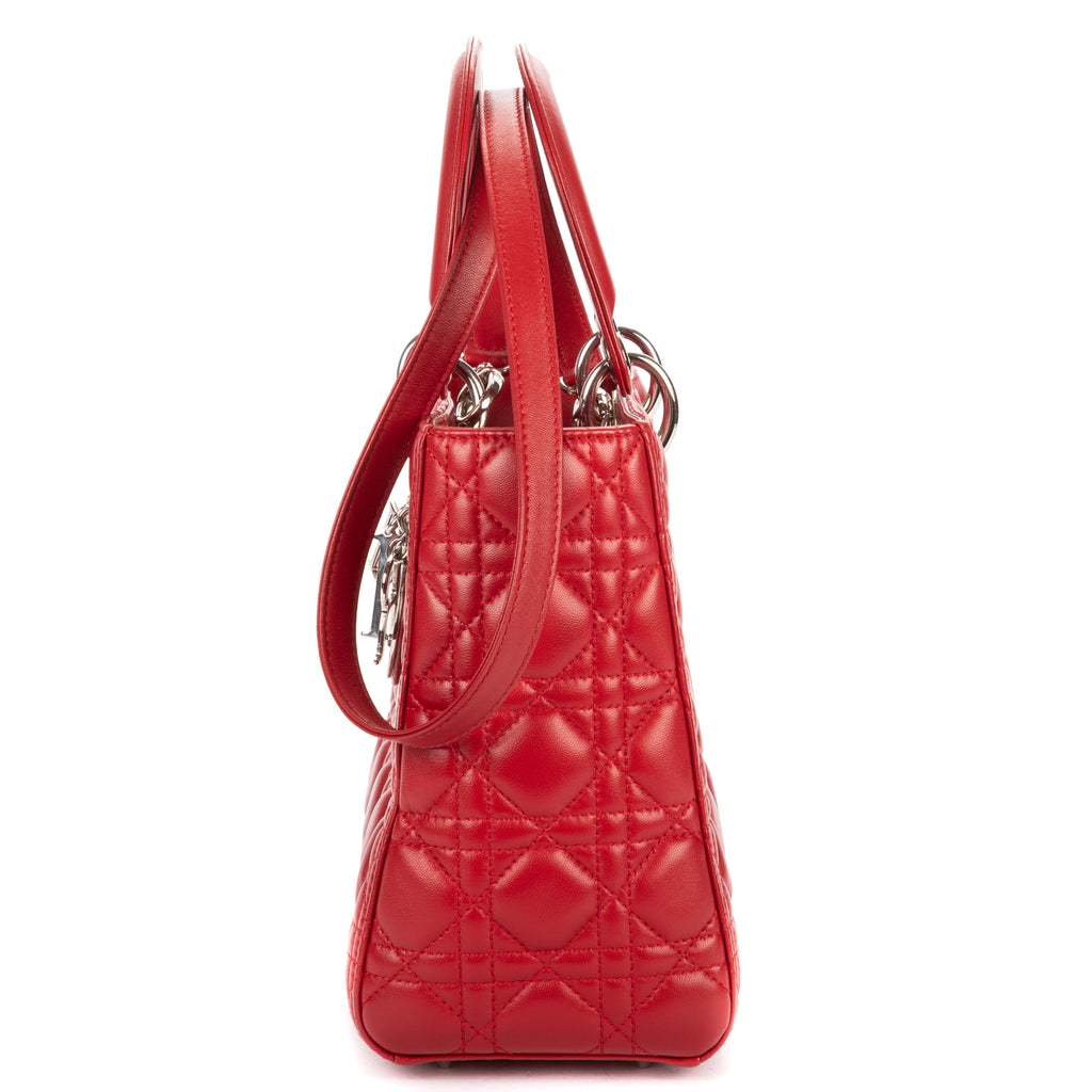 Shoulder Bag Medium Lady Dior Medium Red Cannage Lambskin Leather