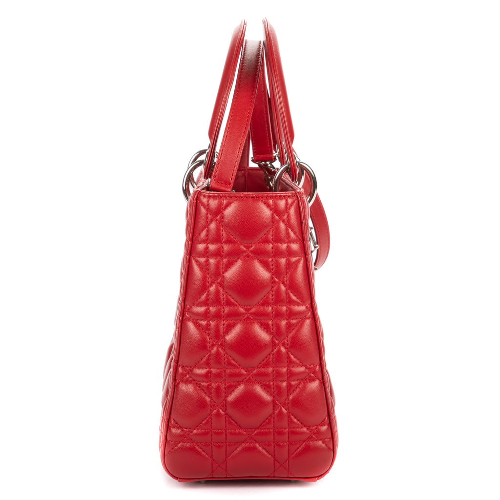Shoulder Bag Medium Lady Dior Medium Red Cannage Lambskin Leather