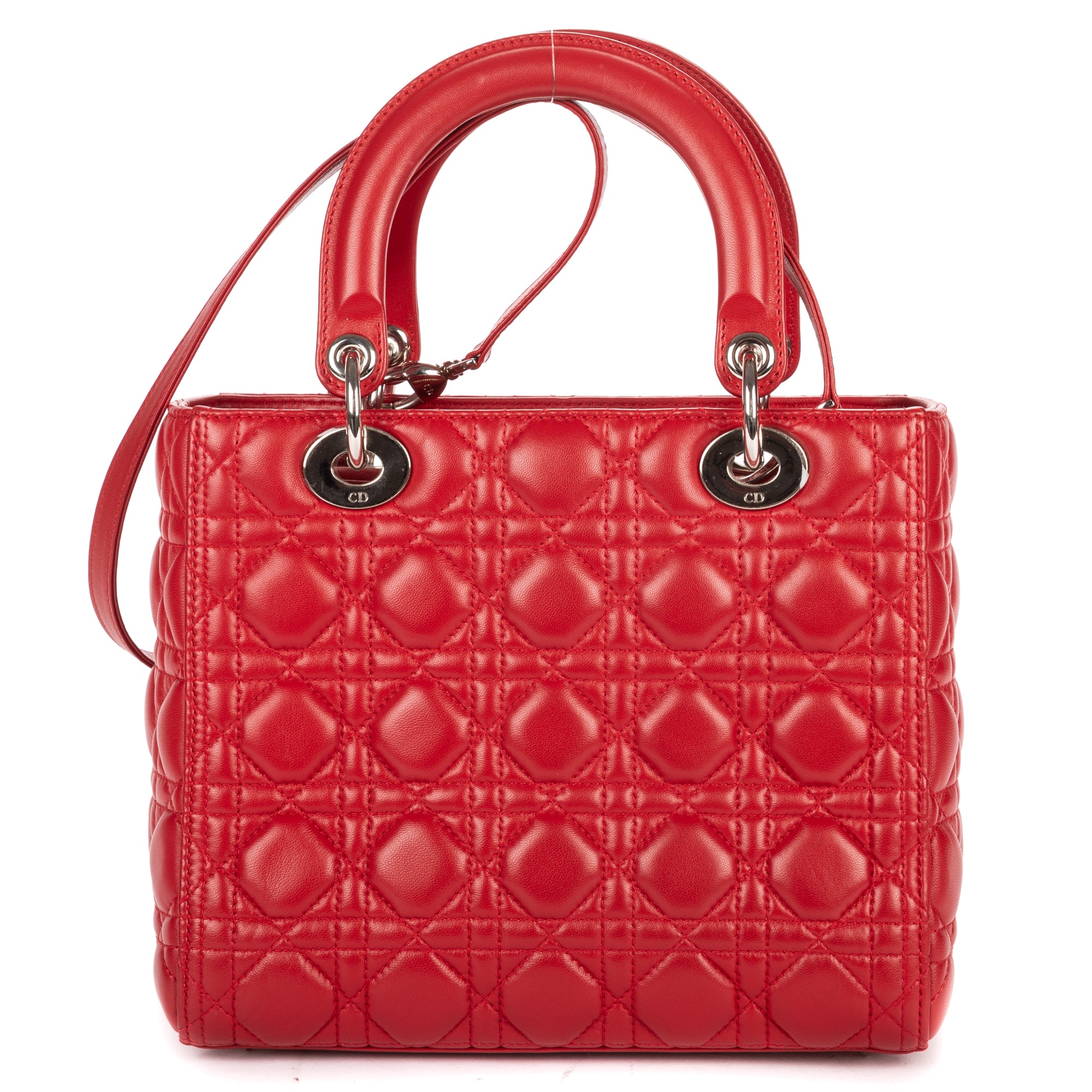 Shoulder Bag Medium Lady Dior Medium Red Cannage Lambskin Leather