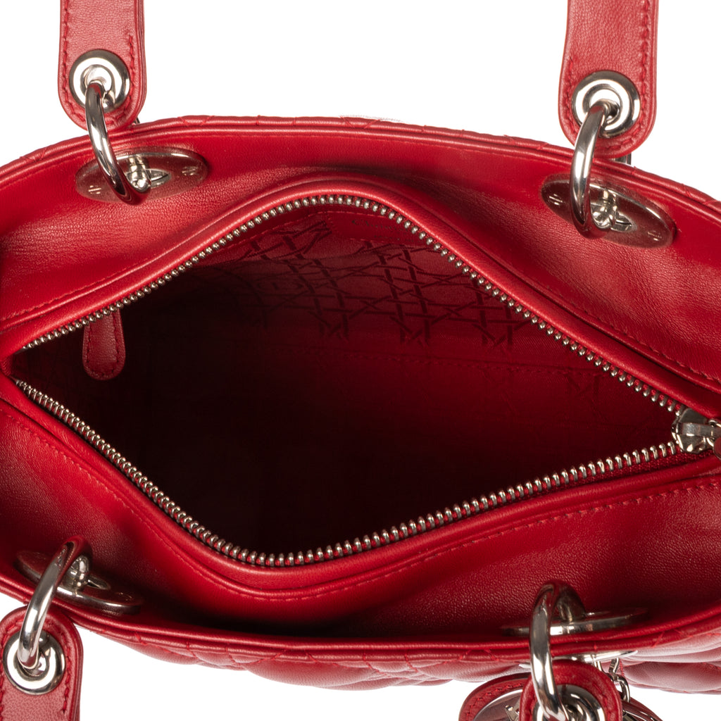 Shoulder Bag Medium Lady Dior Medium Red Cannage Lambskin Leather