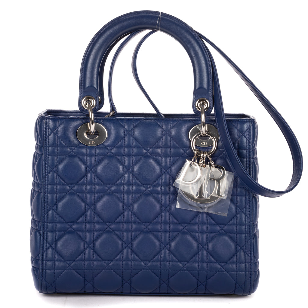 Shoulder Bag Medium Lady Dior Medium Navy Cannage Lambskin Leather