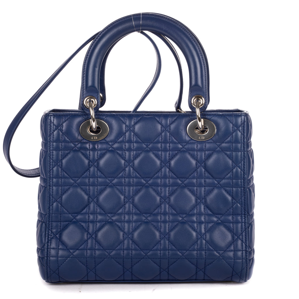 Shoulder Bag Medium Lady Dior Medium Navy Cannage Lambskin Leather
