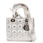 Shoulder Bag Small Lady Dior Flap Small Metallic Silver Cannage Calfskin Leather