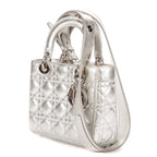 Shoulder Bag Small Lady Dior Flap Small Metallic Silver Cannage Calfskin Leather