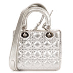 Shoulder Bag Small Lady Dior Flap Small Metallic Silver Cannage Calfskin Leather