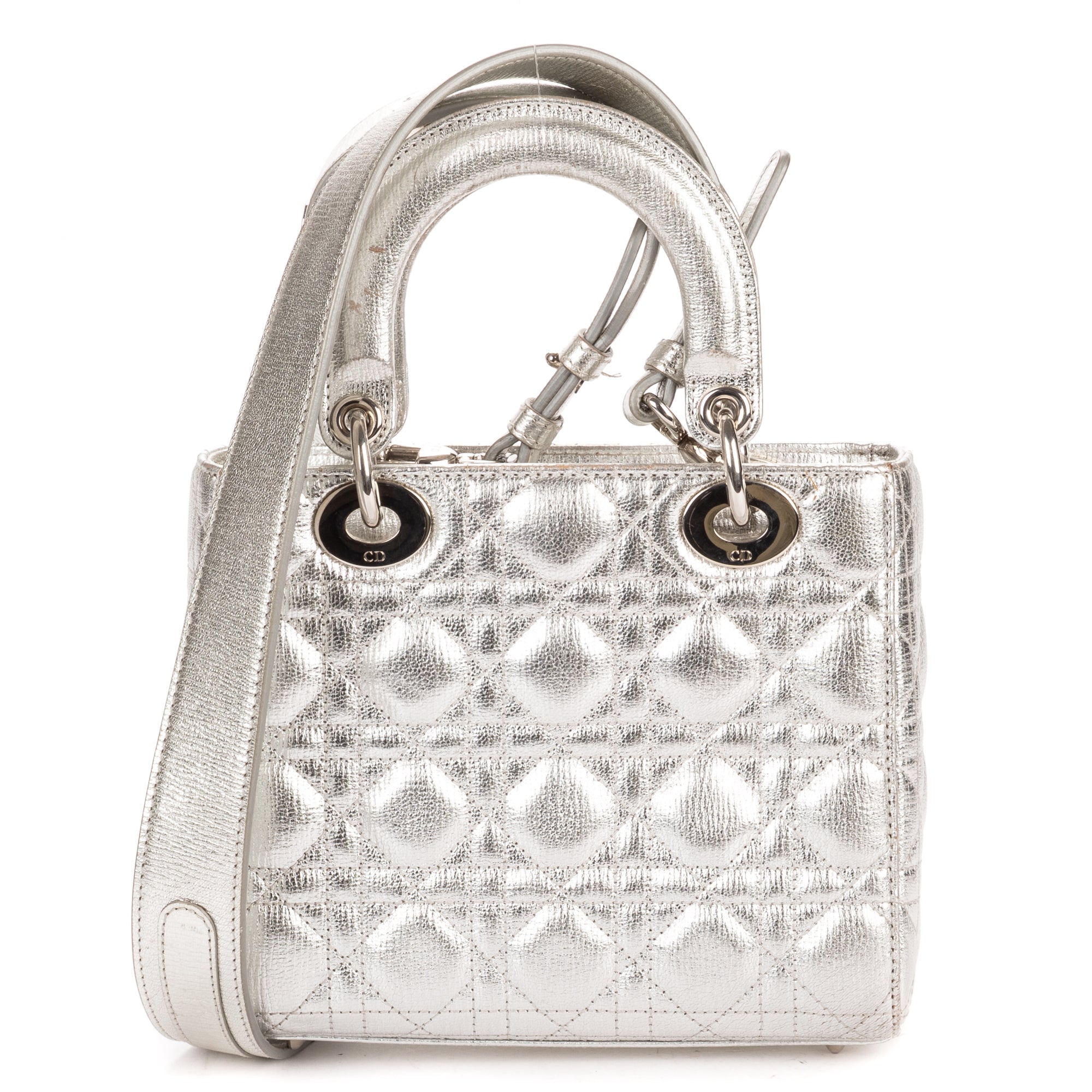 Shoulder Bag Small Lady Dior Flap Small Metallic Silver Cannage Calfskin Leather