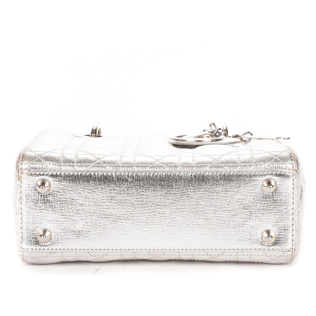 Shoulder Bag Small Lady Dior Flap Small Metallic Silver Cannage Calfskin Leather