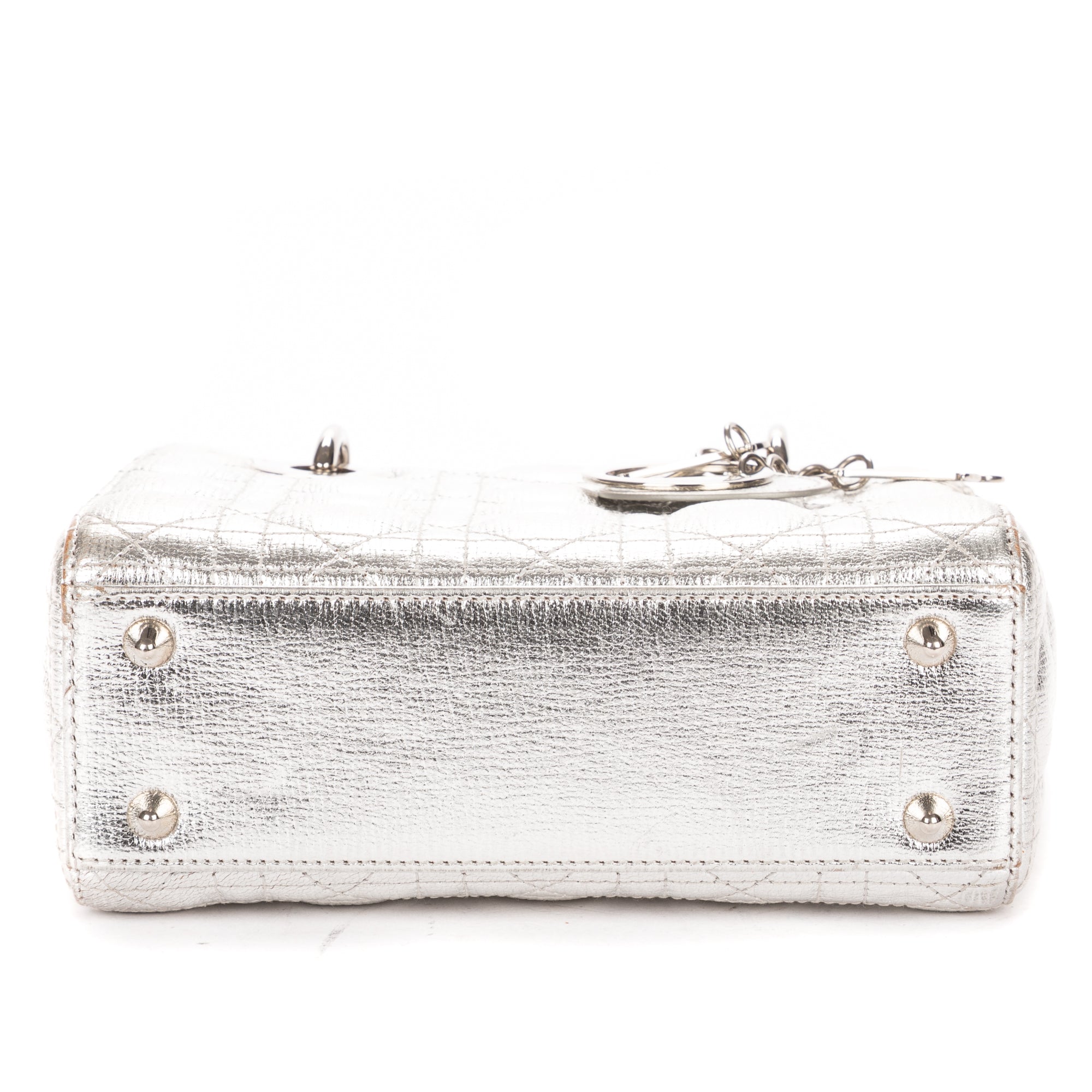 Shoulder Bag Small Lady Dior Flap Small Metallic Silver Cannage Calfskin Leather