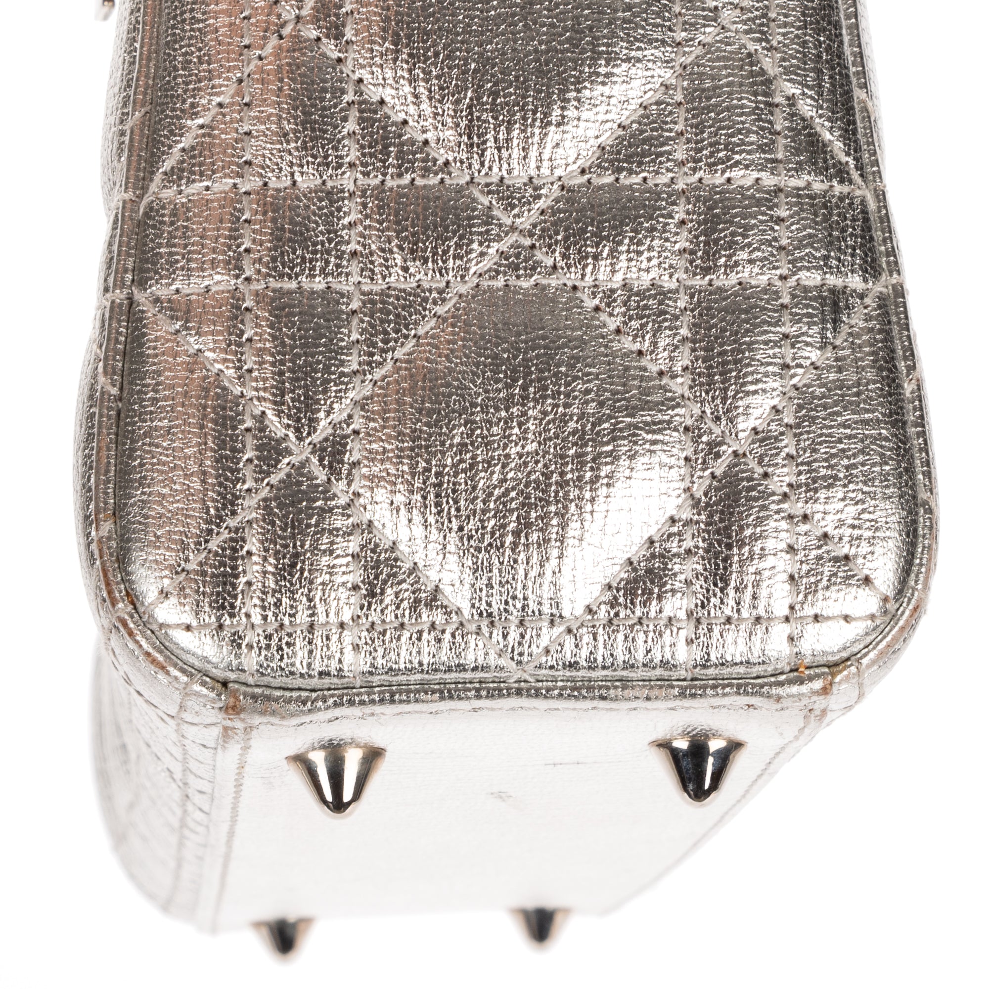 Shoulder Bag Small Lady Dior Flap Small Metallic Silver Cannage Calfskin Leather
