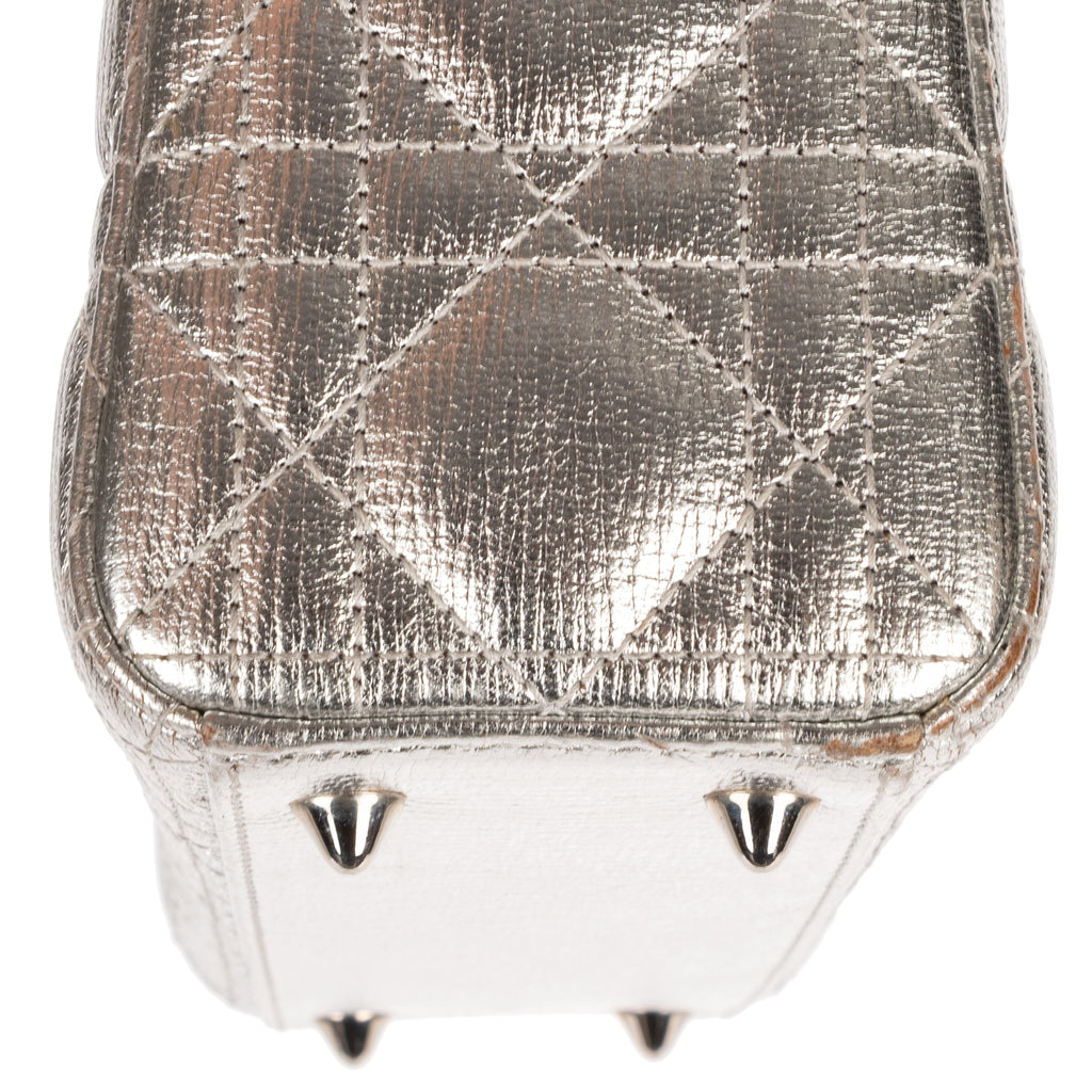 Shoulder Bag Small Lady Dior Flap Small Metallic Silver Cannage Calfskin Leather