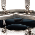 Shoulder Bag Small Lady Dior Flap Small Metallic Silver Cannage Calfskin Leather